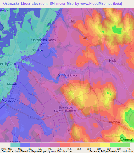 Ostrozska Lhota,Czech Republic Elevation Map