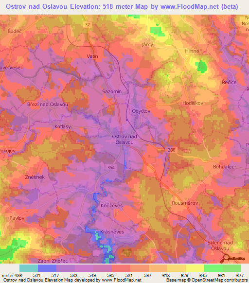 Ostrov nad Oslavou,Czech Republic Elevation Map