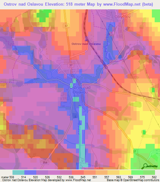 Ostrov nad Oslavou,Czech Republic Elevation Map