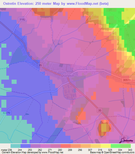 Ostretin,Czech Republic Elevation Map