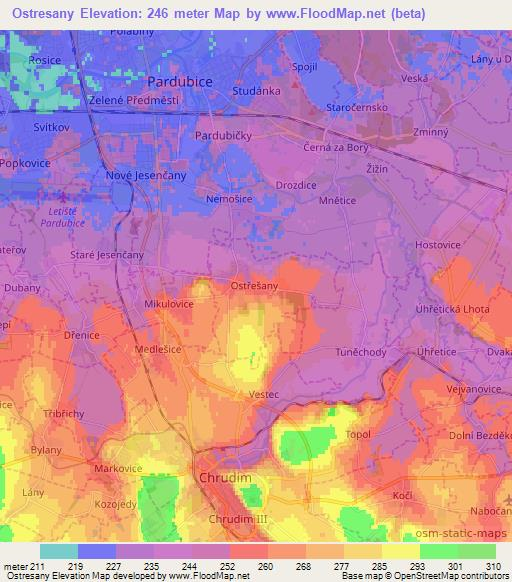 Ostresany,Czech Republic Elevation Map