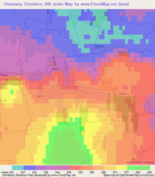 Ostresany,Czech Republic Elevation Map