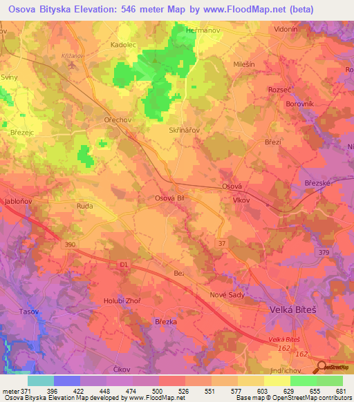 Osova Bityska,Czech Republic Elevation Map