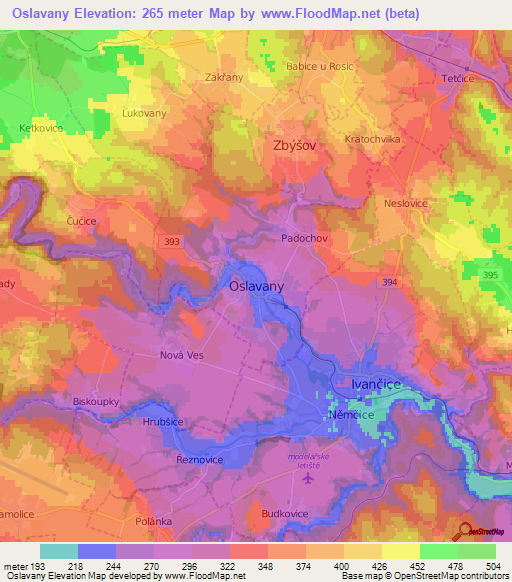Oslavany,Czech Republic Elevation Map