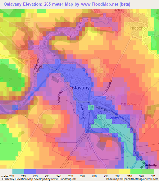 Oslavany,Czech Republic Elevation Map