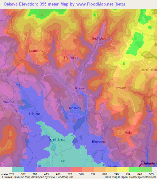 Oskava,Czech Republic Elevation Map