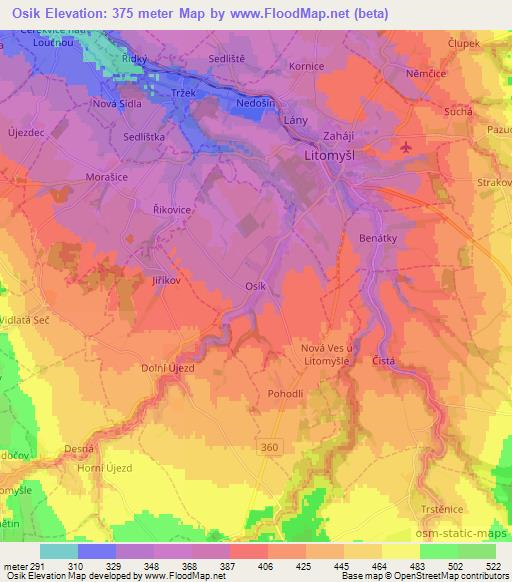 Osik,Czech Republic Elevation Map