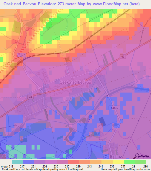 Osek nad Becvou,Czech Republic Elevation Map