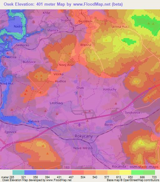 Osek,Czech Republic Elevation Map