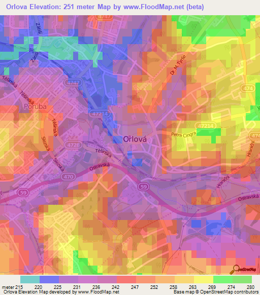 Orlova,Czech Republic Elevation Map