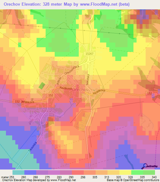 Orechov,Czech Republic Elevation Map