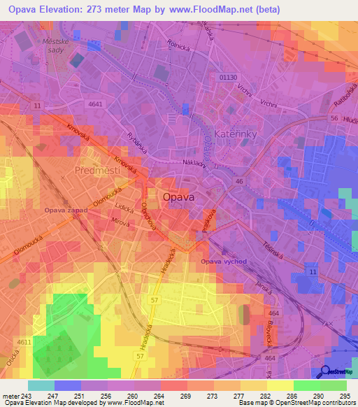 Opava,Czech Republic Elevation Map