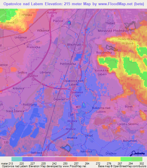 Opatovice nad Labem,Czech Republic Elevation Map