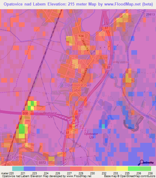 Opatovice nad Labem,Czech Republic Elevation Map