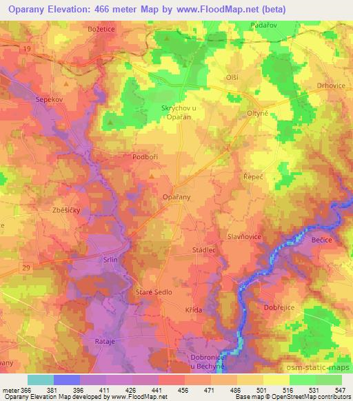 Oparany,Czech Republic Elevation Map