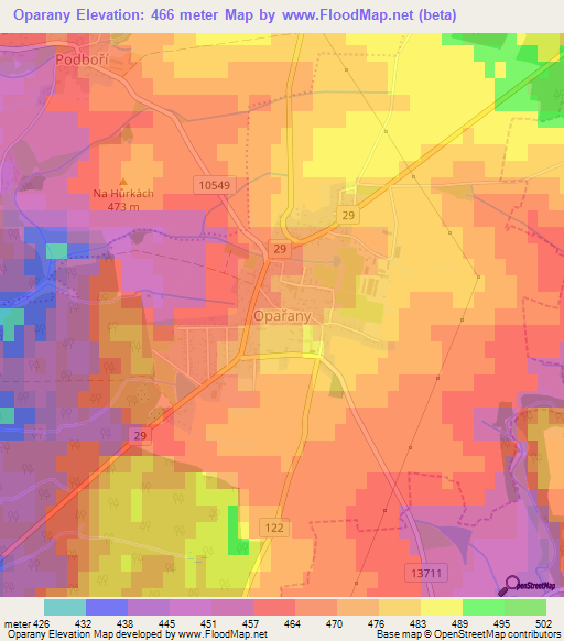 Oparany,Czech Republic Elevation Map