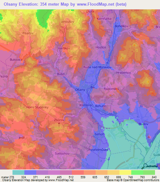 Olsany,Czech Republic Elevation Map