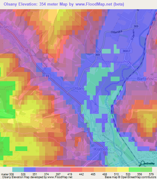Olsany,Czech Republic Elevation Map