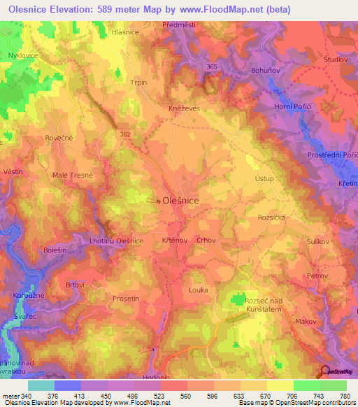 Olesnice,Czech Republic Elevation Map