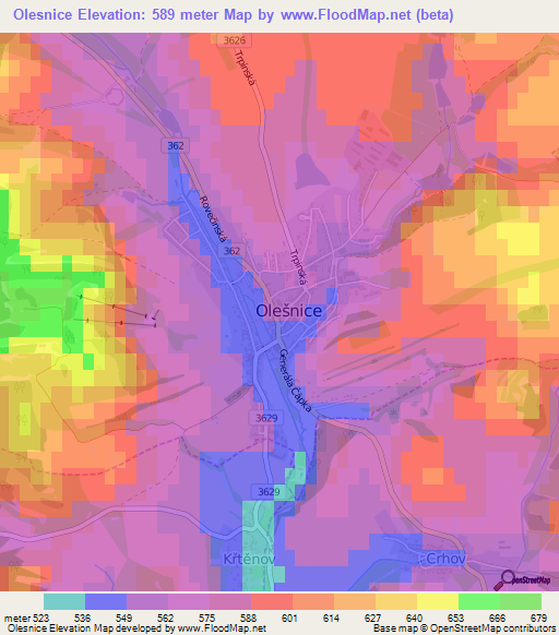 Olesnice,Czech Republic Elevation Map