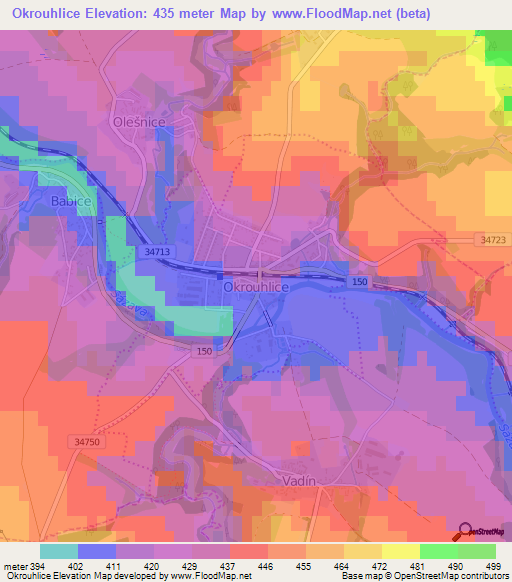 Okrouhlice,Czech Republic Elevation Map