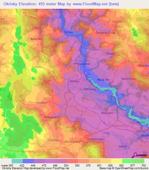 Okrisky,Czech Republic Elevation Map