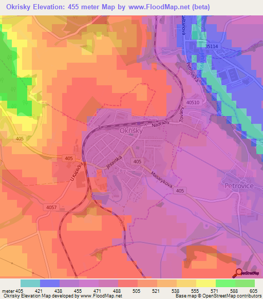 Okrisky,Czech Republic Elevation Map