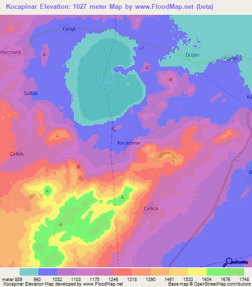 Kocapinar,Turkey Elevation Map
