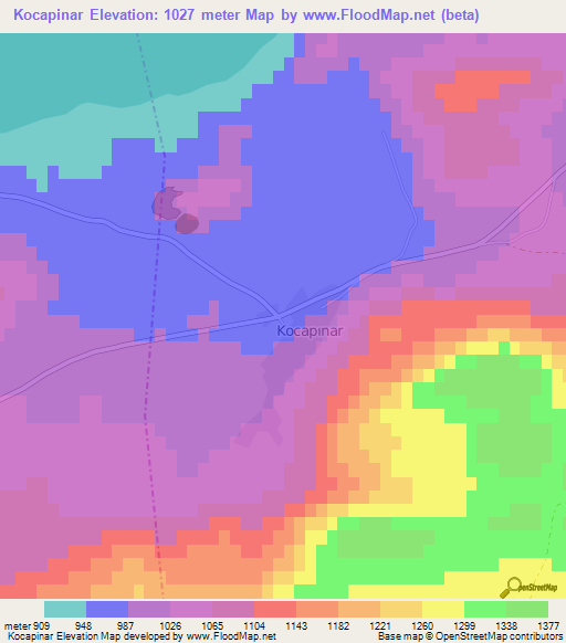 Kocapinar,Turkey Elevation Map