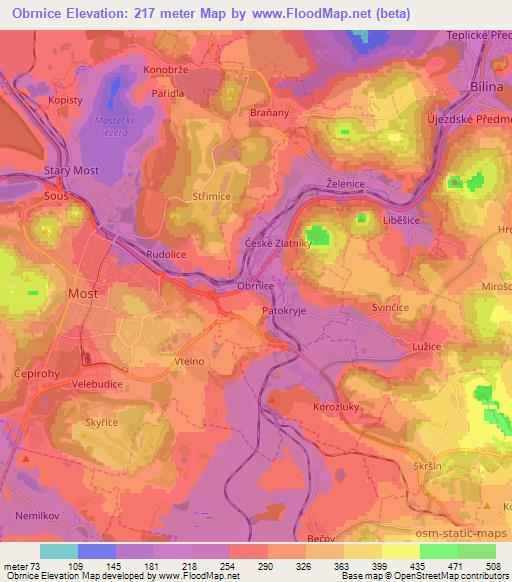 Obrnice,Czech Republic Elevation Map