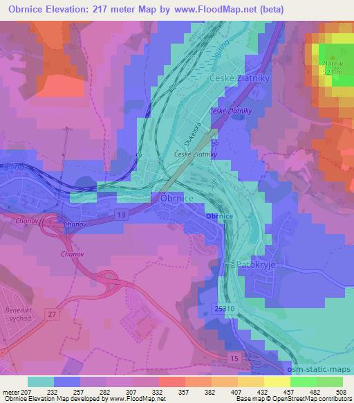 Obrnice,Czech Republic Elevation Map