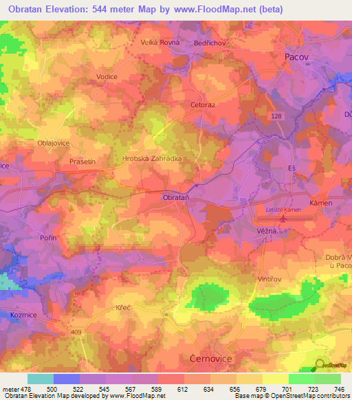 Obratan,Czech Republic Elevation Map
