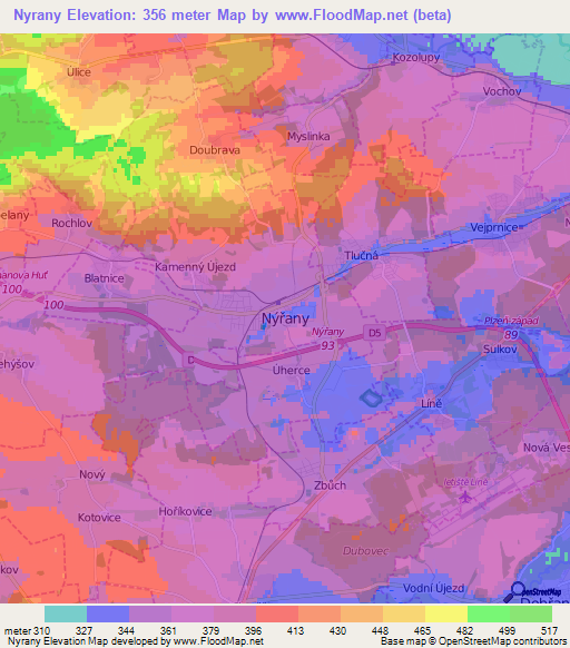 Nyrany,Czech Republic Elevation Map
