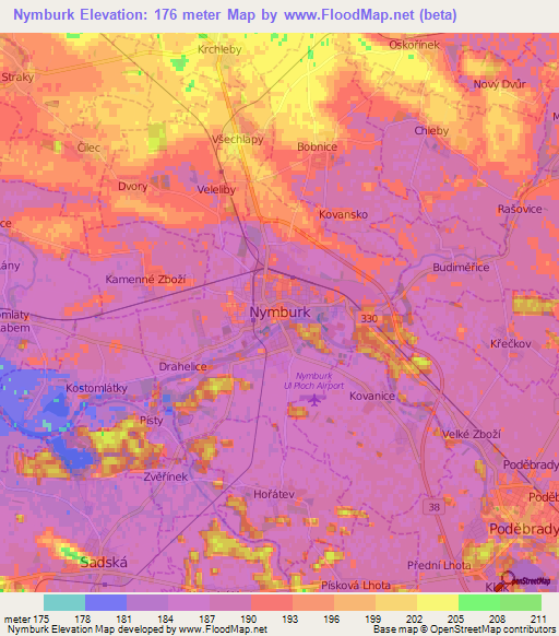 Nymburk,Czech Republic Elevation Map