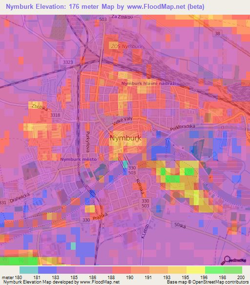 Nymburk,Czech Republic Elevation Map