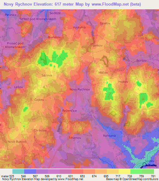 Novy Rychnov,Czech Republic Elevation Map