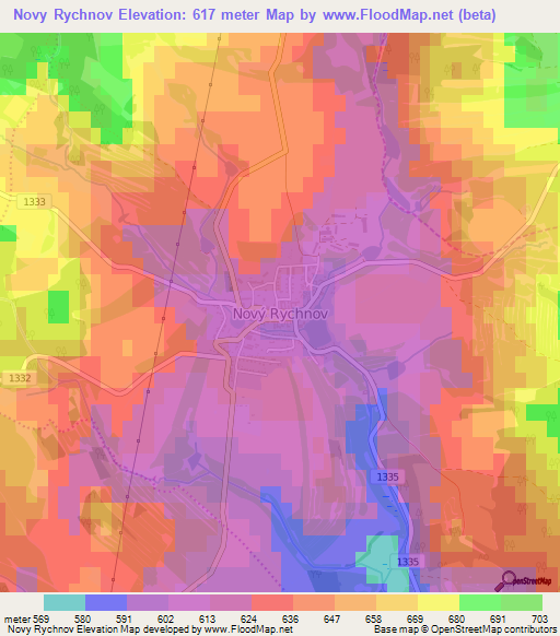Novy Rychnov,Czech Republic Elevation Map