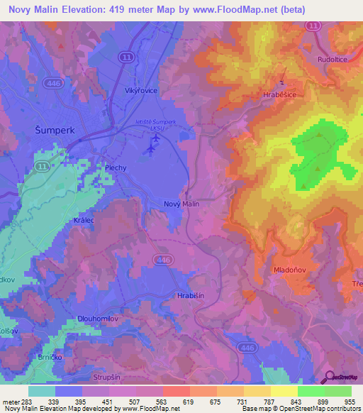 Novy Malin,Czech Republic Elevation Map