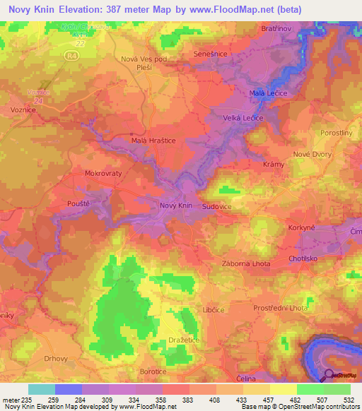 Novy Knin,Czech Republic Elevation Map