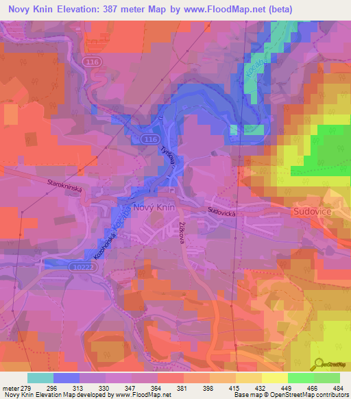 Novy Knin,Czech Republic Elevation Map