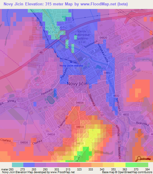 Novy Jicin,Czech Republic Elevation Map