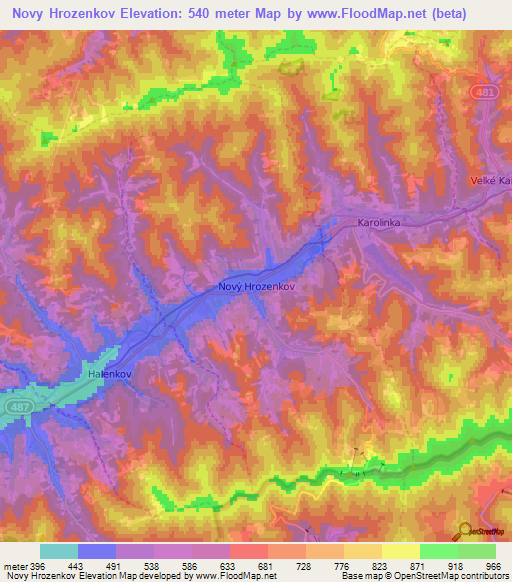 Novy Hrozenkov,Czech Republic Elevation Map