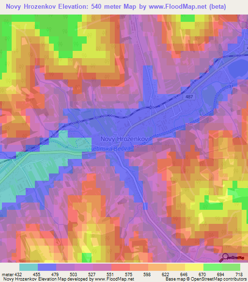 Novy Hrozenkov,Czech Republic Elevation Map
