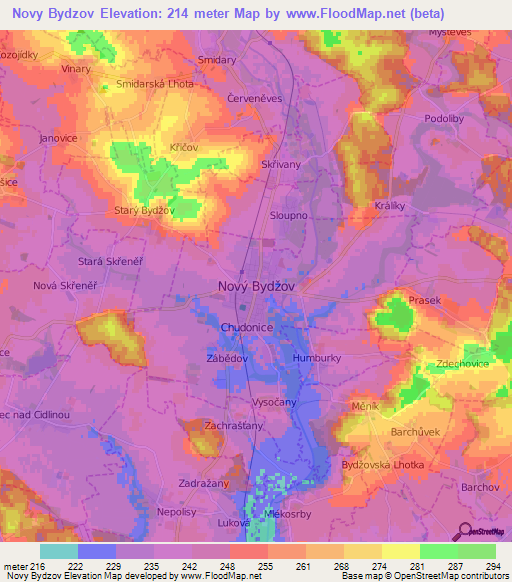 Novy Bydzov,Czech Republic Elevation Map