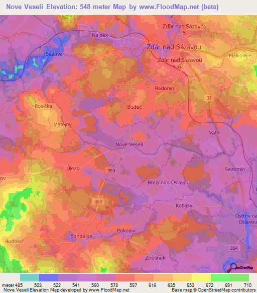 Nove Veseli,Czech Republic Elevation Map