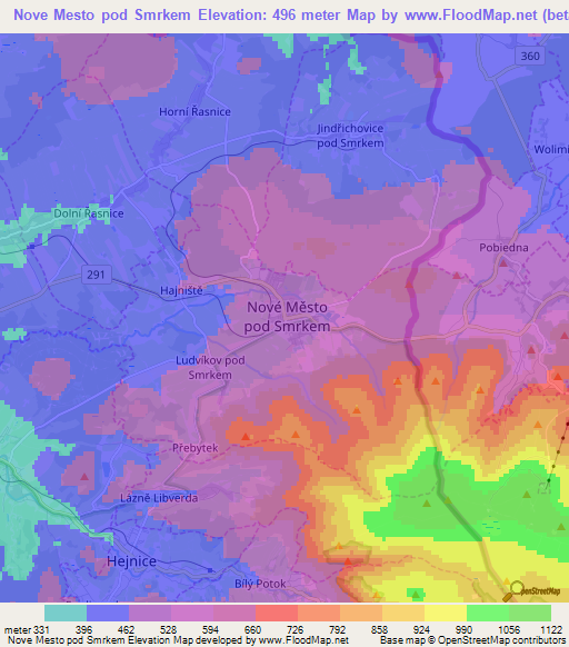 Nove Mesto pod Smrkem,Czech Republic Elevation Map
