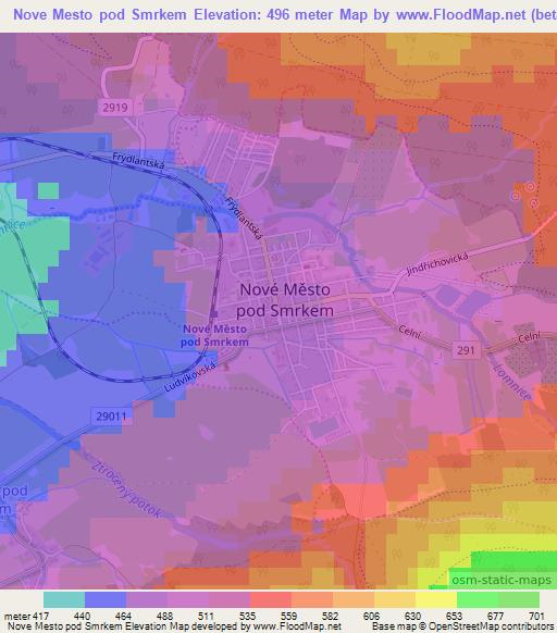 Nove Mesto pod Smrkem,Czech Republic Elevation Map