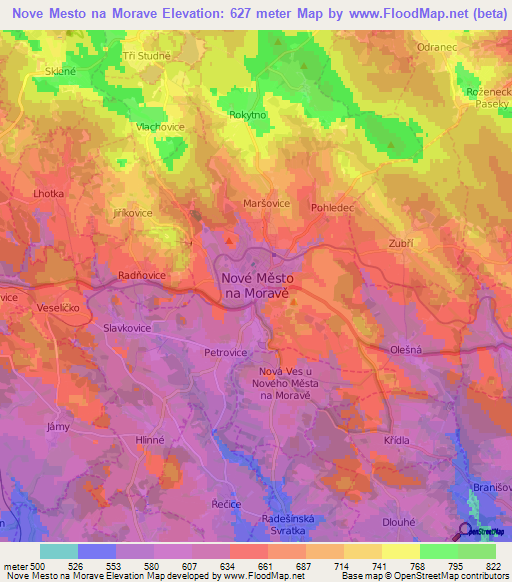 Nove Mesto na Morave,Czech Republic Elevation Map