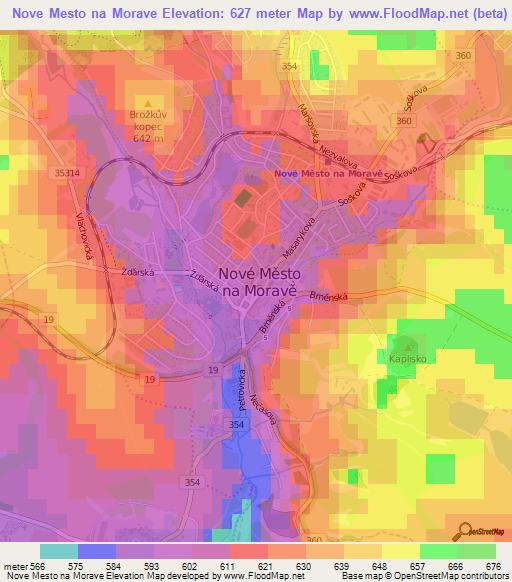 Nove Mesto na Morave,Czech Republic Elevation Map