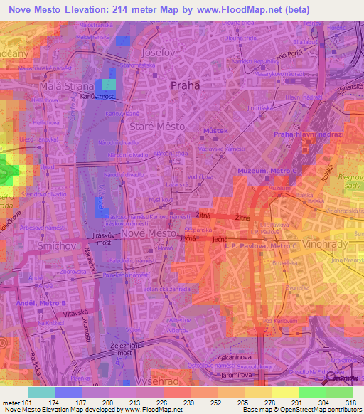 Nove Mesto,Czech Republic Elevation Map